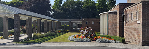 A view of one of the flower boarders outside the building