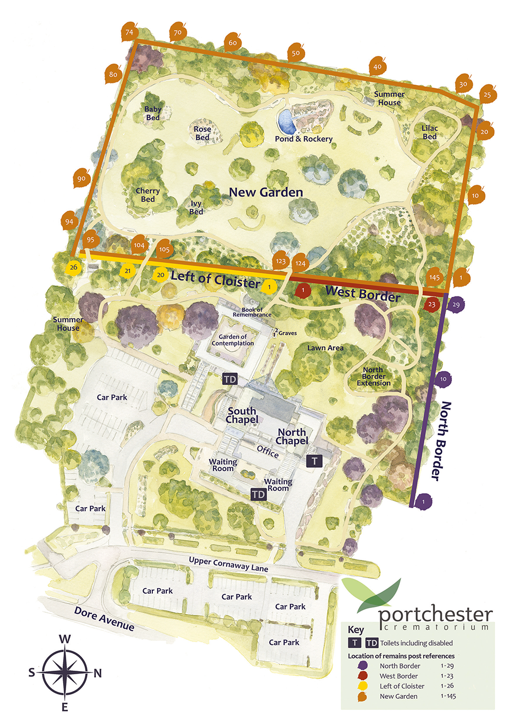 A line drawing map showing the layout of the Garden of Remembrance